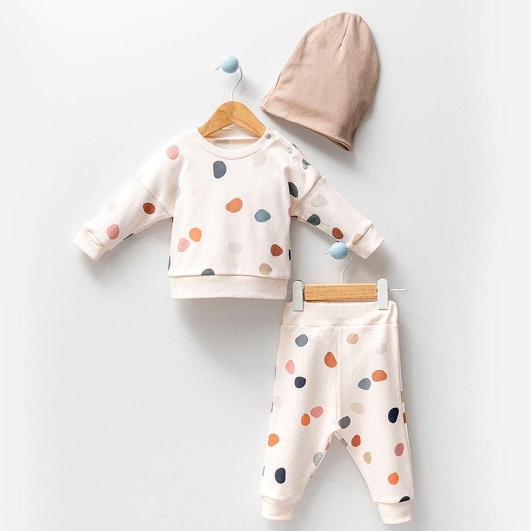 βρεφικό σετ 100% οργανικό βαμβάκι dots με σκουφάκι