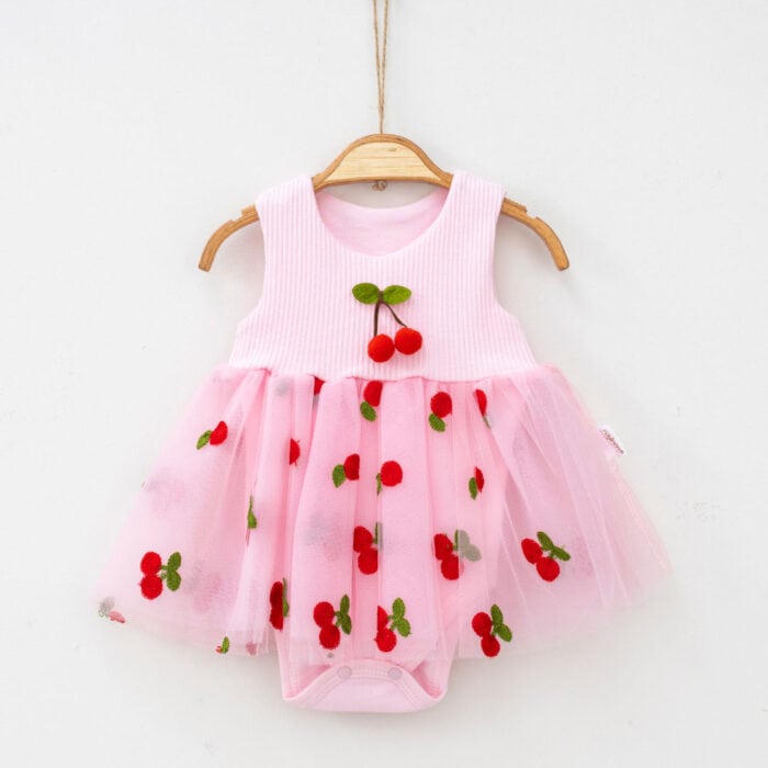 Βρεφικό φορμάκι με τούλι κερασάκια ροζ με φούστα και σχέδιο κεράσια