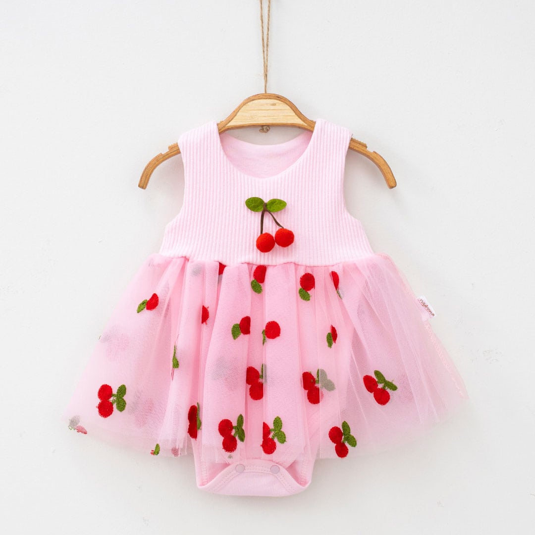 Βρεφικό φορμάκι με τούλι κερασάκια ροζ με φούστα και σχέδιο κεράσια