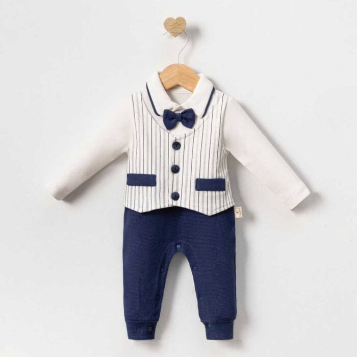 βρεφικό φορμάκι ολόσωμο με παπιγιόν μπλε για αγόρι