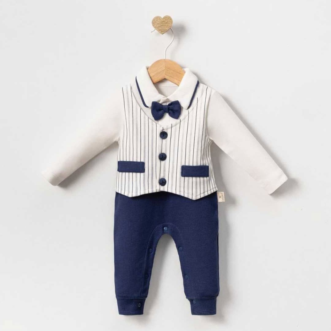 βρεφικό φορμάκι ολόσωμο με παπιγιόν μπλε για αγόρι