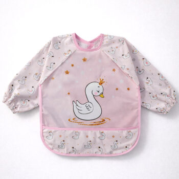 βρεφική αδιάβροχη σαλιάρα με μανίκια κύκνος ροζ