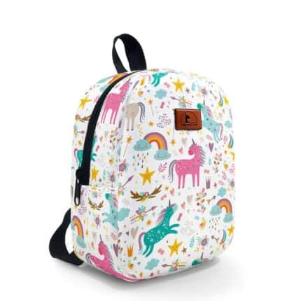 Παιδική τσάντα πλάτης Unicorn λευκή με σχέδιο μονόκερους και ουράνιο τόξο 24x20x10εκ
