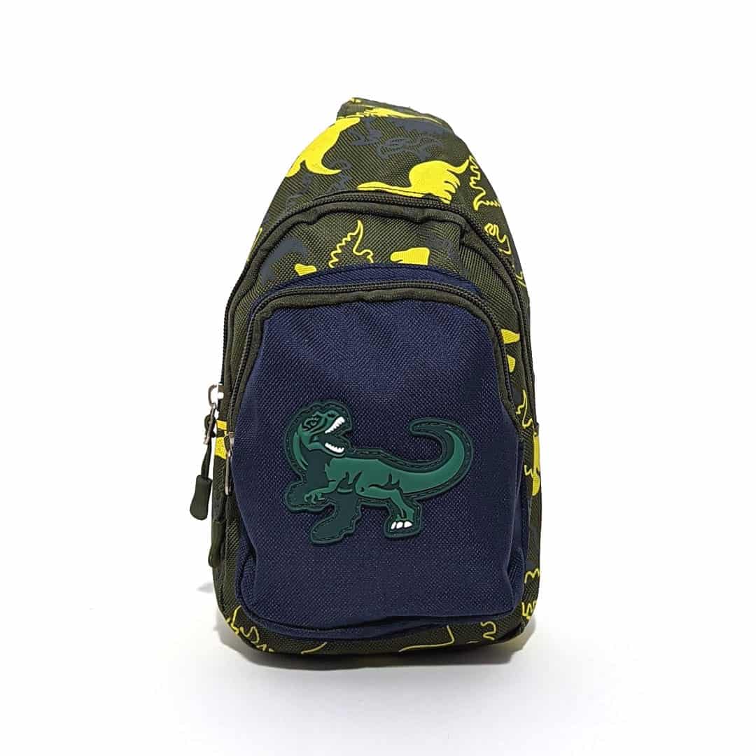 παιδικό τσαντάκι χιαστί δεινόσαυρος χακί μπλε αγόρι