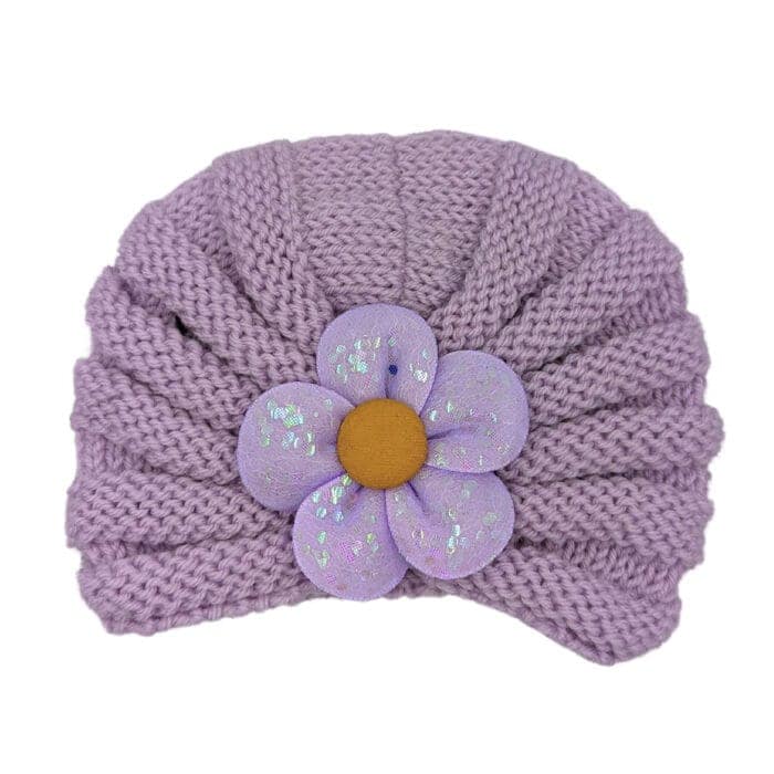Βρεφικό Τουρμπάνι Πλεκτό Flower Μωβ - Image 2