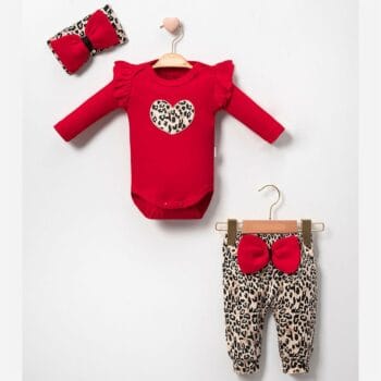 Σετ Φορμάκι Με Κορδέλα Animal Print Κόκκινο 100% Βαμβάκι