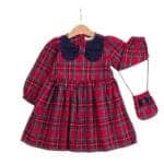 Παιδικό Φόρεμα Με Τσαντάκι Καρό Κόκκινο