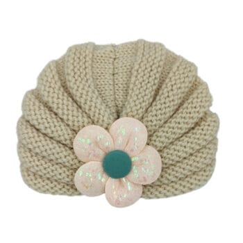 Βρεφικό Τουρμπάνι Πλεκτό Flower Μπεζ