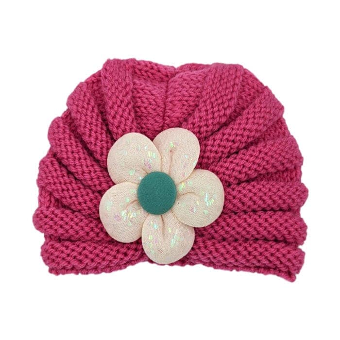Βρεφικό Τουρμπάνι Πλεκτό Flower Φούξια - Image 2