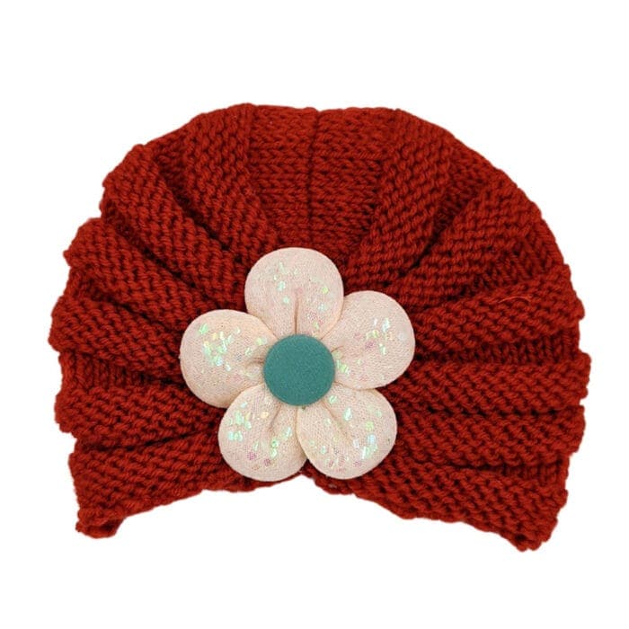 Βρεφικό Τουρμπάνι Πλεκτό Flower Κόκκινο - Image 2