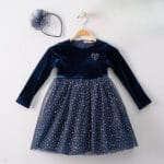 Βελούδινο Φόρεμα Με Τούλι κ Στέκα Για Τα Μαλλιά Μπλε