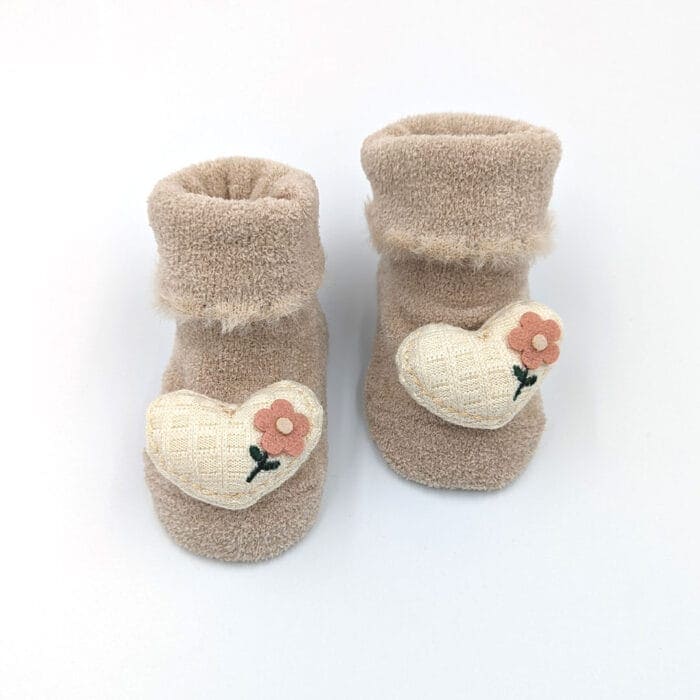 Αντιολισθητικά Καλτσάκια Love Μπεζ 0-12 μηνών - Image 2