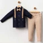 Παιδικό Κοστούμι Με Παπιγιόν κ Τιράντες 4 τμχ Μπλε Σκούρο