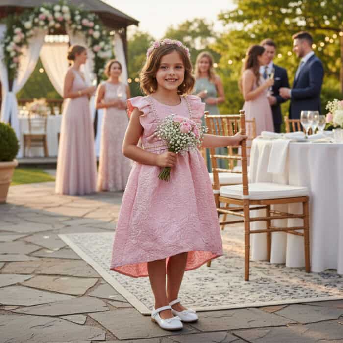 Παιδικό Φόρεμα Με Βολάν κ Πέρλες Ροζ - Image 2