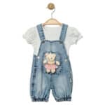 Βρεφική Σαλοπέτα Τζιν Με Αρκουδάκι Cutie Λευκό