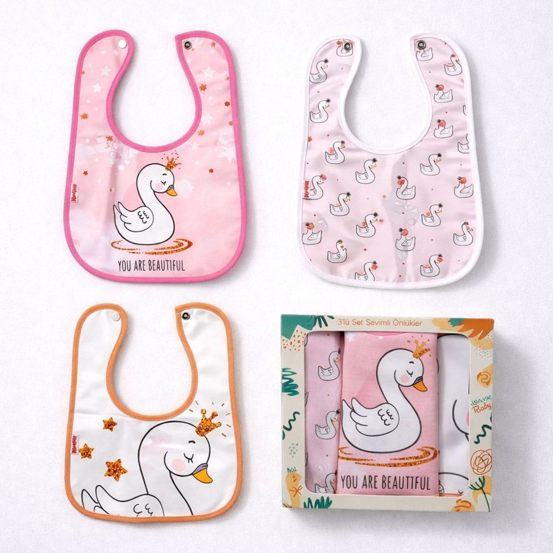 Σετ βρεφικές σαλιάρες 3 τεμάχια κύκνος αδιάβροχες