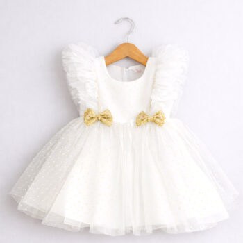 Παιδικό Φόρεμα Τούλινο Με Φιογκάκια Λευκό