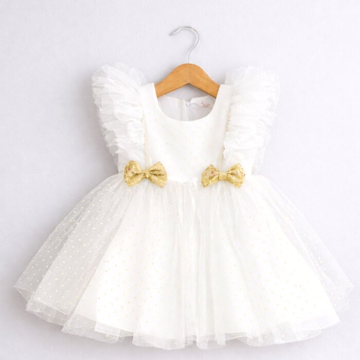 Παιδικό Φόρεμα Τούλινο Με Φιογκάκια Λευκό - Image 2
