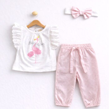 Βρεφικό Σετ Με Κορδέλα Flamingo Ροζ