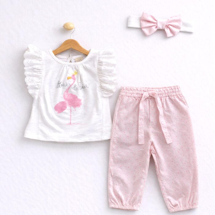 Βρεφικό Σετ Με Κορδέλα Flamingo Ροζ - Image 2