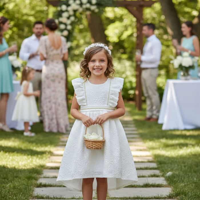 Παιδικό Φόρεμα Με Βολάν κ Πέρλες Λευκό - Image 2