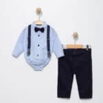 Βρεφικό Κοστούμι Σετ Με Τιράντες Και Παπιγιόν Γαλάζιο