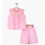 Παιδικό Σετ Καρό Με Βερμούδα Lemon Ροζ 100% Βαμβάκι
