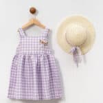 Παιδικό Φόρεμα Με Καπέλο Καρό Μωβ