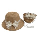 Παιδικό Καπέλο Ψάθινο Σετ Με Τσαντάκι Pretty Lady 6-14 Χρονών Καφέ