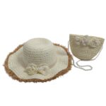 Παιδικό Καπέλο Ψάθινο Σετ Με Τσαντάκι Rose 6-14 Χρονών Εκρού