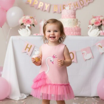 Φόρεμα Αμάνικο Με Στρας κ Τούλι Swan Ροζ - Image 2