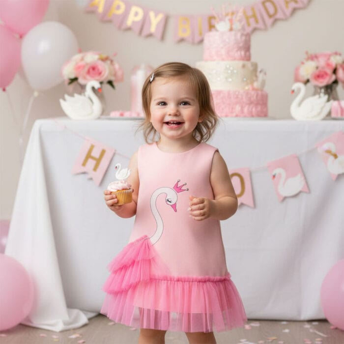 Φόρεμα Αμάνικο Με Στρας κ Τούλι Swan Ροζ - Image 2