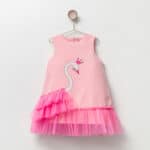 Φόρεμα Αμάνικο Με Στρας κ Τούλι Swan Ροζ