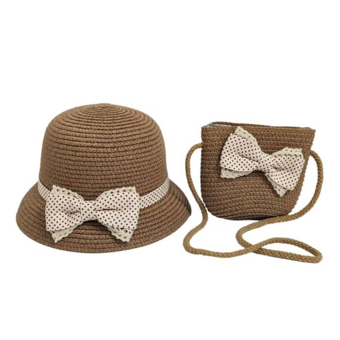 παιδικό ψάθινο καπέλο με τσαντάκι και φιόγκο