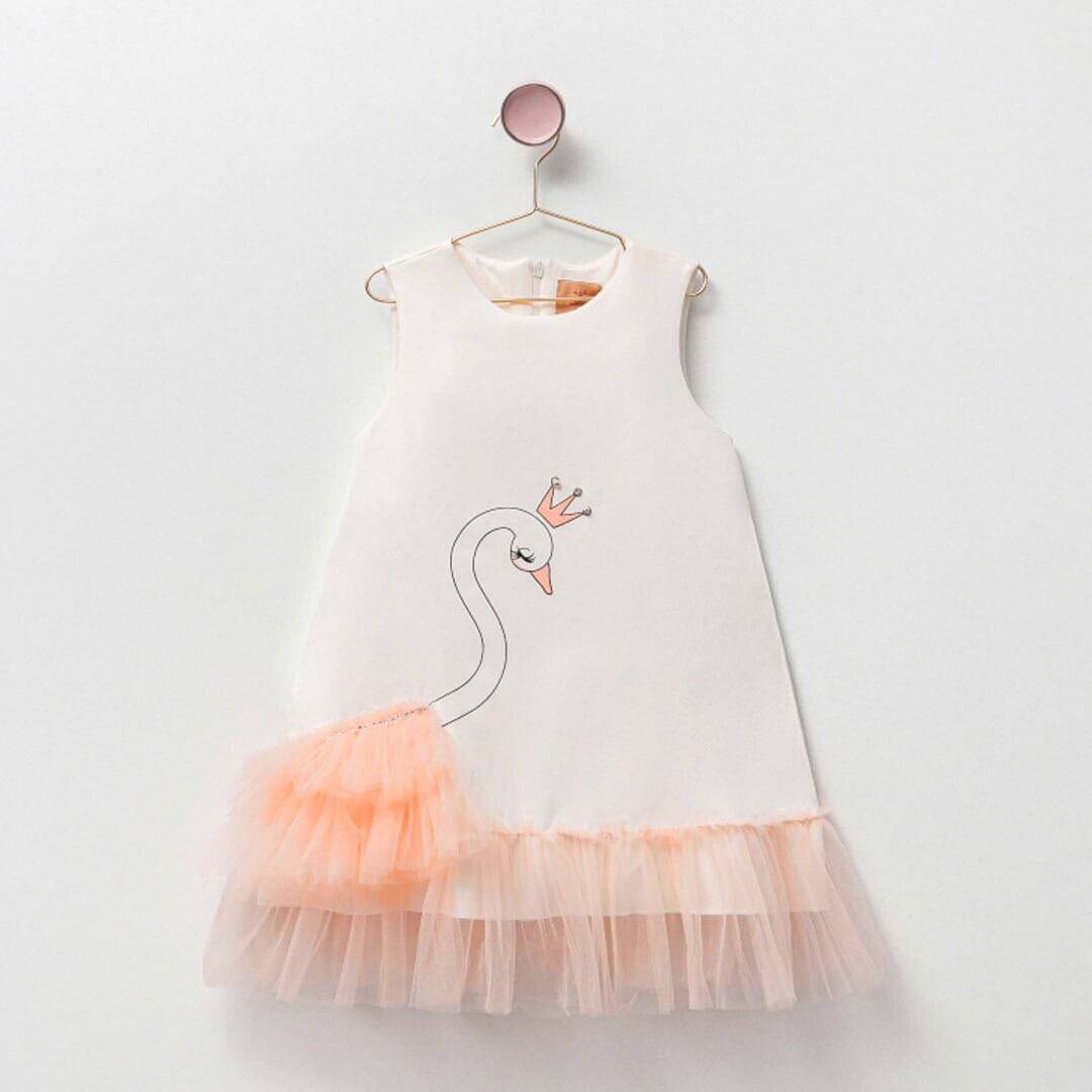 παιδικό φόρεμα βάπτισης κορίτσι κύκνος εκρού με τούλι