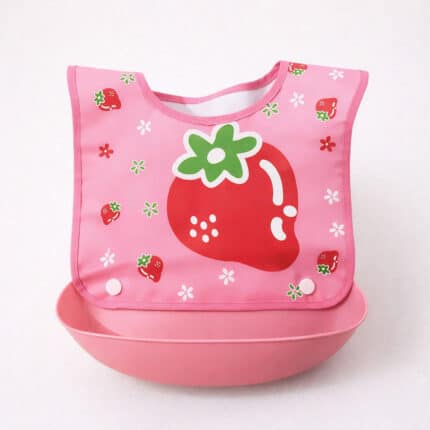 βρεφική αδιάβροχη σαλιάρα με τσέπη φράουλα