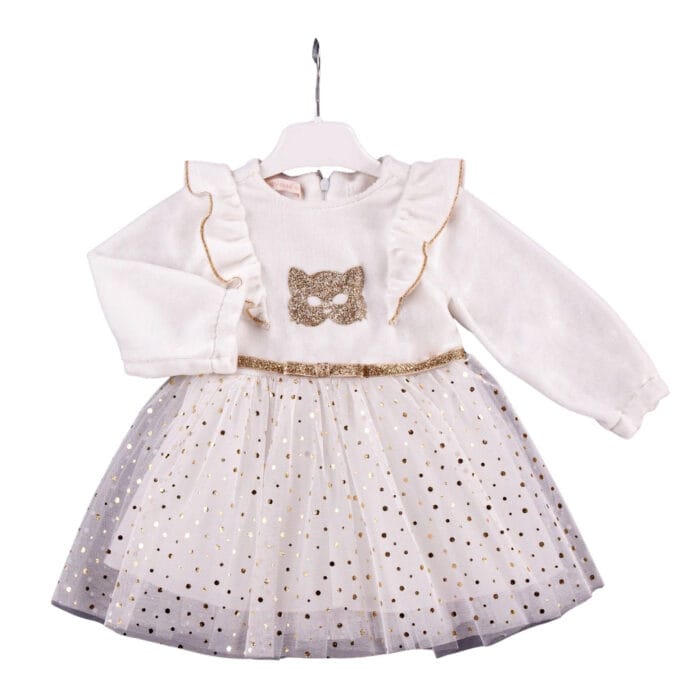 Βρεφικό Φόρεμα Βελούδινο Με Τούλι Cat Εκρού - Image 2