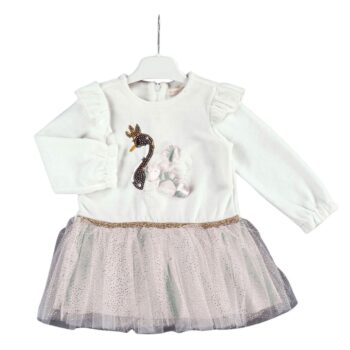 Βρεφικό Φόρεμα Βελούδινο Με Τούλι Swan Εκρού