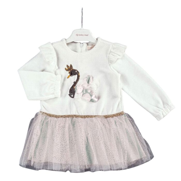 Βρεφικό Φόρεμα Βελούδινο Με Τούλι Swan Εκρού - Image 2