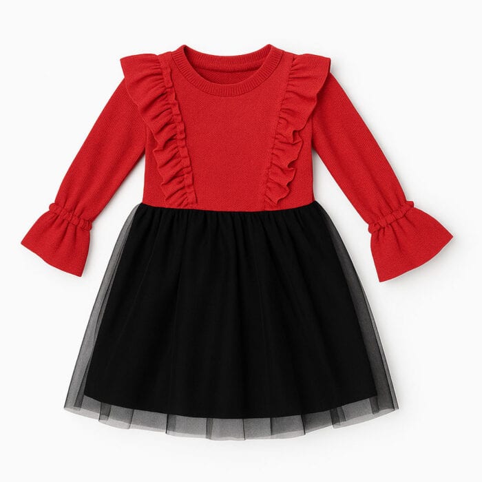 Παιδικό Φόρεμα Με Βολάν Και Τούλι Κόκκινο - Image 2