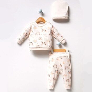 βρεφικό σετ 100% οργανικό βαμβάκι ουράνιο τόξο με σκουφάκι