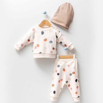βρεφικό σετ 100% οργανικό βαμβάκι dots με σκουφάκι