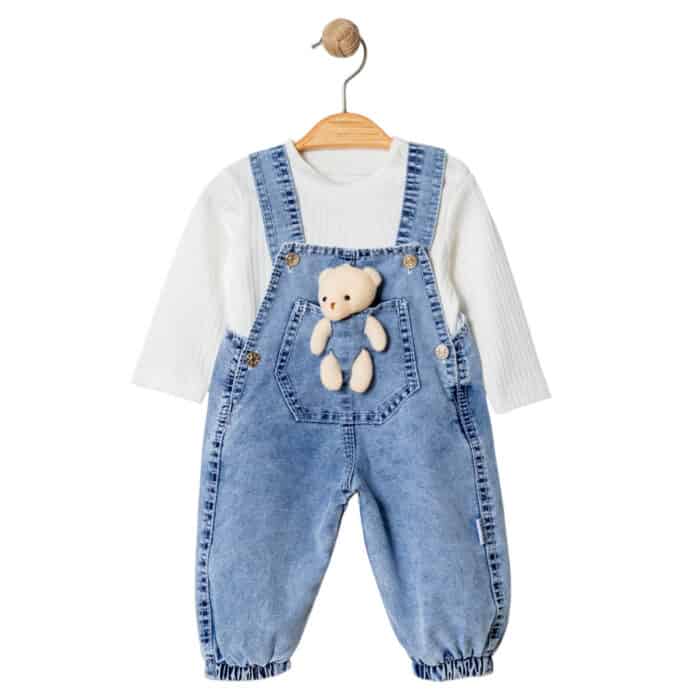 Βρεφική Σαλοπέτα Τζιν Με Αρκουδάκι Bear Λευκό - Image 2