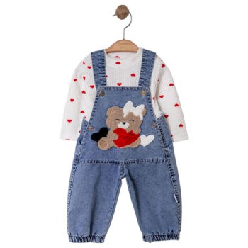 Βρεφική Σαλοπέτα Τζιν Σετ Love you Λευκό