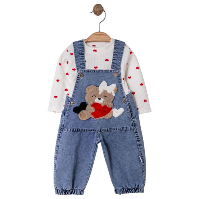 Βρεφική Σαλοπέτα Τζιν Σετ Love you Λευκό - Image 2