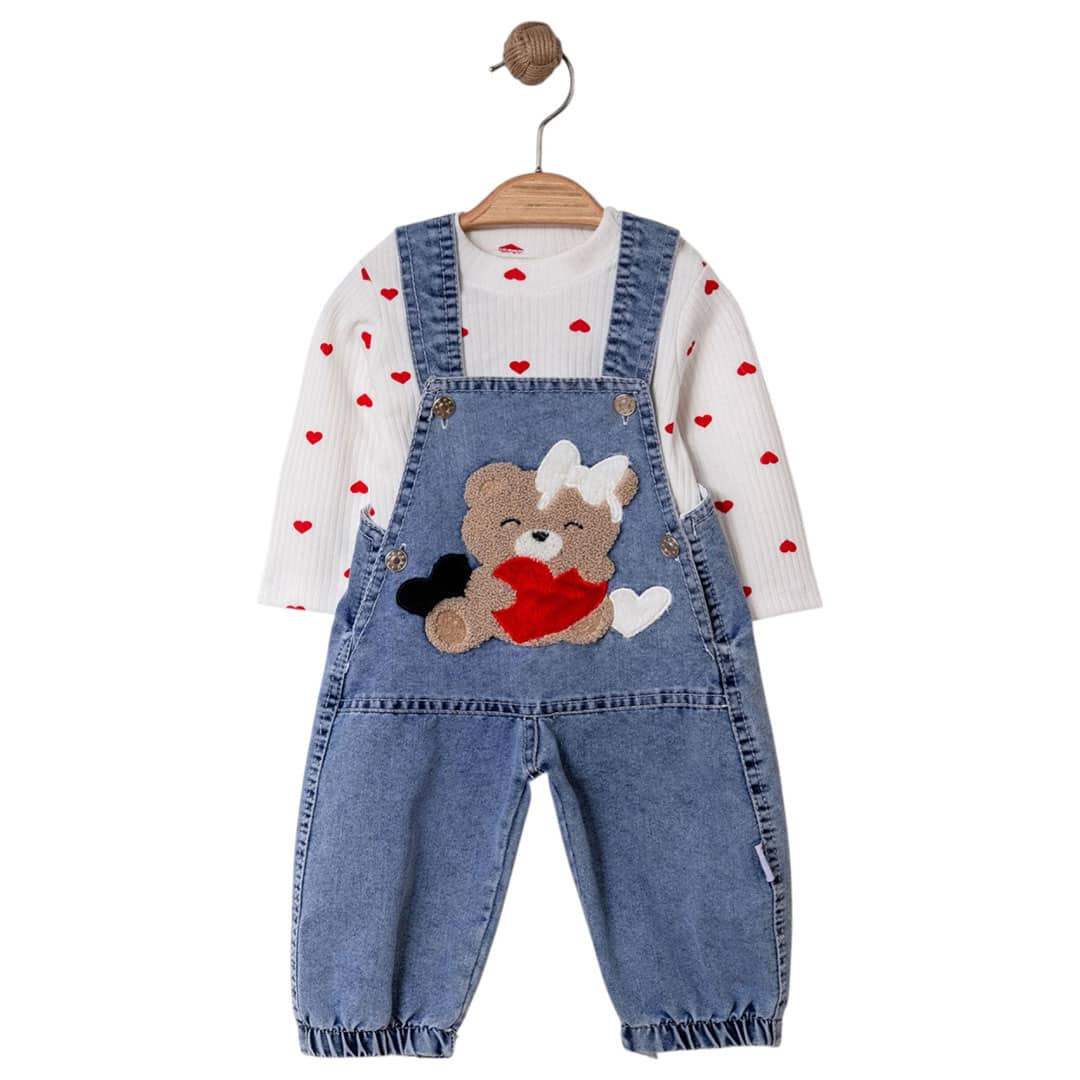 Βρεφική Σαλοπέτα Τζιν Σετ Love you Λευκό