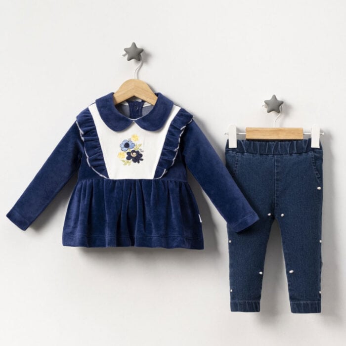 Βρεφικό Σετ Βελούδινο Με Τζιν Μπλε - Image 2