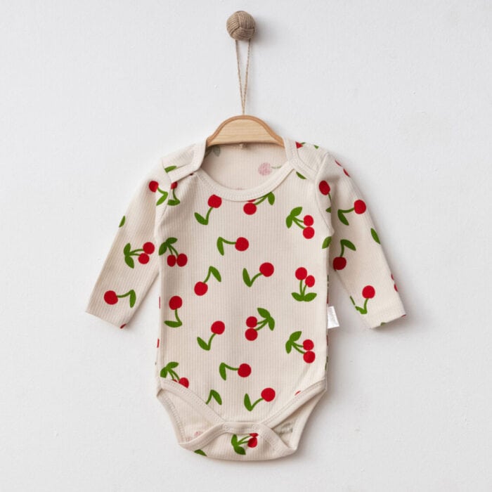 Βρεφικό Φορμάκι Μακρυμάνικο Cherry Μπεζ 100% Βαμβάκι - Image 2