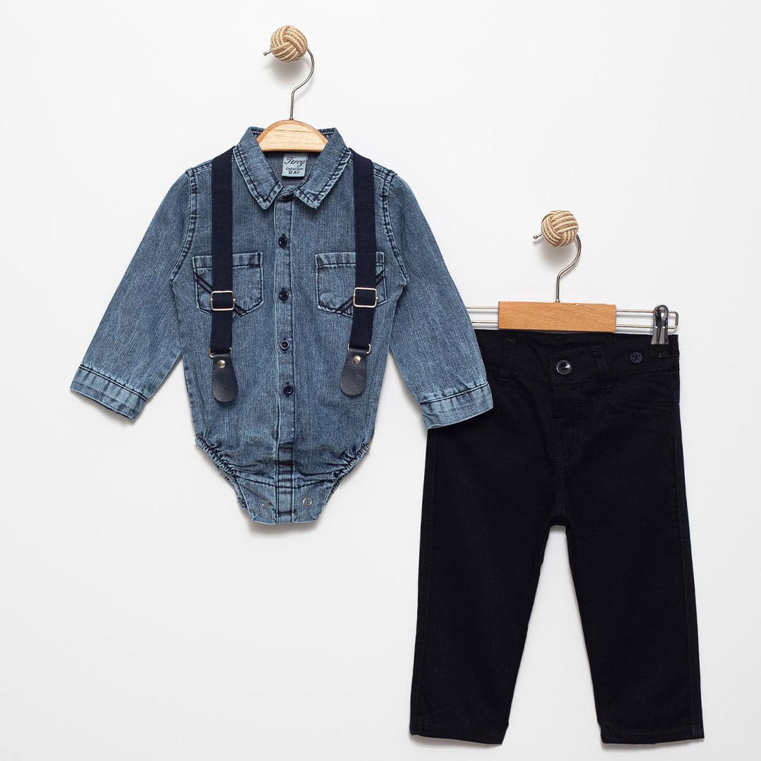 Βρεφικό Κοστούμι Τζιν Με Τιράντες Μπλε