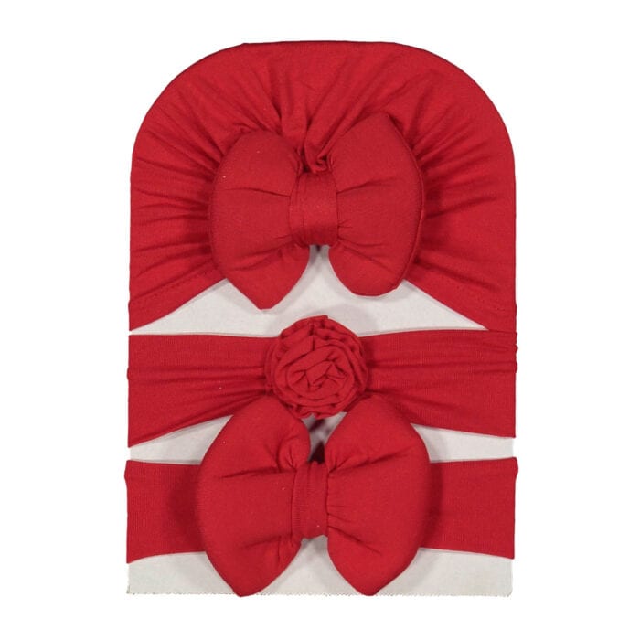 Βρεφικό Σετ Τουρμπάνι Με Κορδέλες Κόκκινο 3 τμχ - Image 2